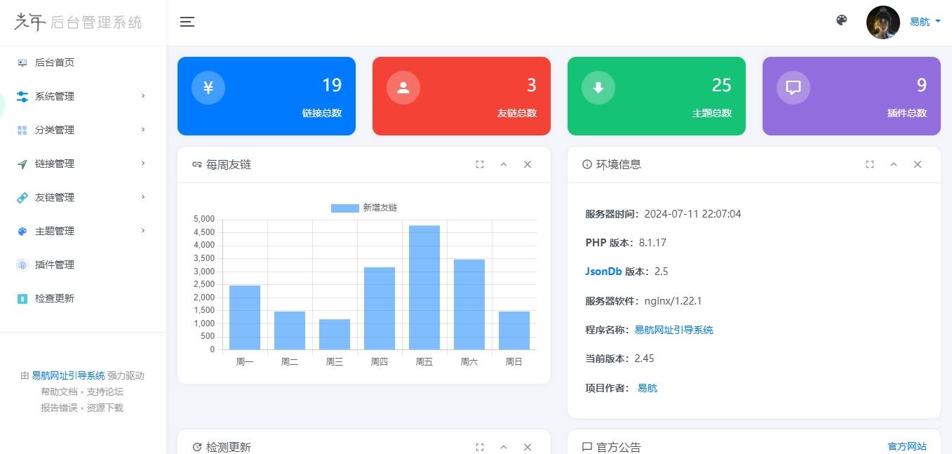 易航网址引导系统V2.45 轻量级可扩展网址引导系统集成多套模板带后台无需授权免费完美可用