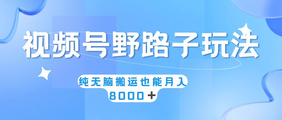 视频号野路子玩法，纯无脑搬运小白可做，月入8000+冒泡网-中创网-项目资源网-资源之家-项目资源网-资源之家-副业项目-手机搬砖-中创网-无货源电商-创业项目-抖音工具箱-搬砖项目-网络赚钱网创矩阵局-网赚冒泡网-福缘网-中创网-知识街网站