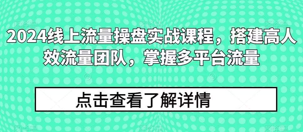 2024线上流量操盘实战课程，搭建高人效流量团队，掌握多平台流量创业-网创-互联网创业-福缘论坛-冒泡网赚-中赚网-短视频等网络赚钱课程-免费分享网络创业项目-聚合知识付费VIP创业课程网创项目孵化中心