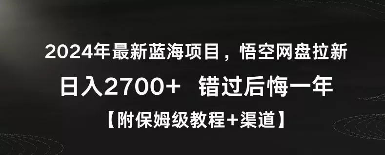 2024年最新蓝海项目,悟空网盘拉新,日入2700+错过后悔一年【附保姆级教程+渠道】【揭秘】-网创项目孵化中心 2024年最新蓝海项目,悟空网盘拉新,日入2700+错过后悔一年【附保姆级教程+渠道】【揭秘】-网创项目孵化中心
