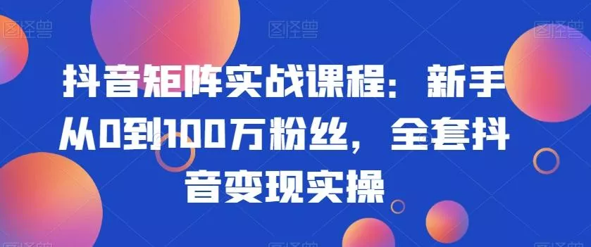 抖音矩阵实战课程：新手从0到100万粉丝，全套抖音变现实操创业-网创-互联网创业-福缘论坛-冒泡网赚-中赚网-短视频等网络赚钱课程-免费分享网络创业项目-聚合知识付费VIP创业课程网创项目孵化中心