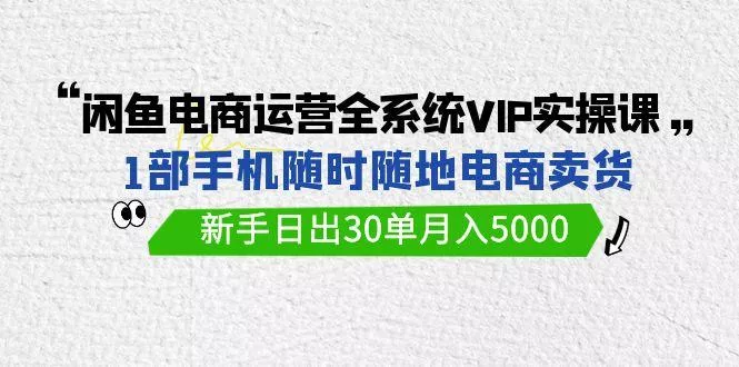 (9547期)闲鱼电商运营全系统VIP实战课，1部手机随时随地卖货，新手日出30单月入5000创业-网创-互联网创业-福缘论坛-冒泡网赚-中赚网-短视频等网络赚钱课程-免费分享网络创业项目-聚合知识付费VIP创业课程网创项目孵化中心