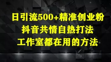 日引流500+精准创业粉，抖音共情自热打法，工作室都在用的方法创业-网创-互联网创业-福缘论坛-冒泡网赚-中赚网-短视频等网络赚钱课程-免费分享网络创业项目-聚合知识付费VIP创业课程网创项目孵化中心
