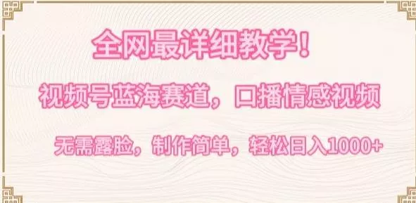 全网最详细教学,视频号蓝海赛道,口播情感视频,无需露脸,制作简单,轻松实现日入1000+【揭秘】-网创项目孵化中心 全网最详细教学,视频号蓝海赛道,口播情感视频,无需露脸,制作简单,轻松实现日入1000+【揭秘】-网创项目孵化中心