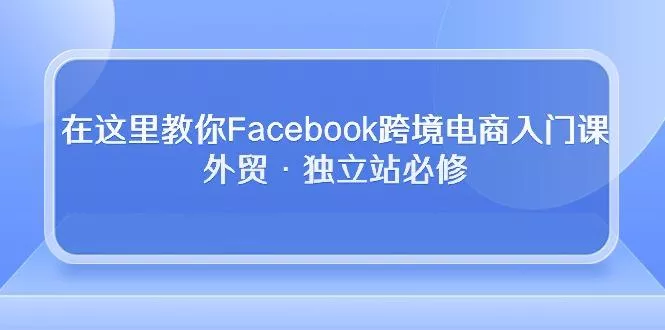 在这里教你Facebook跨境电商入门课,外贸·独立站必修创业-网创-互联网创业-福缘论坛-冒泡网赚-中赚网-短视频等网络赚钱课程-免费分享网络创业项目-聚合知识付费VIP创业课程网创项目孵化中心