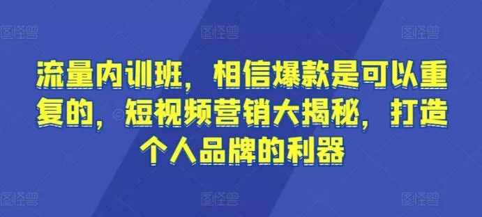 流量内训班，相信爆款是可以重复的，短视频营销大揭秘，打造个人品牌的利器创业-网创-互联网创业-福缘论坛-冒泡网赚-中赚网-短视频等网络赚钱课程-免费分享网络创业项目-聚合知识付费VIP创业课程网创项目孵化中心