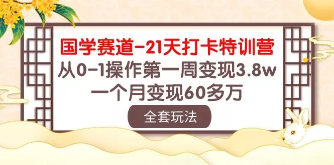 国学 赛道-21天打卡特训营:从0-1操作第一周变现3.8w,一个月变现60多万创业-网创-互联网创业-福缘论坛-冒泡网赚-中赚网-短视频等网络赚钱课程-免费分享网络创业项目-聚合知识付费VIP创业课程网创项目孵化中心