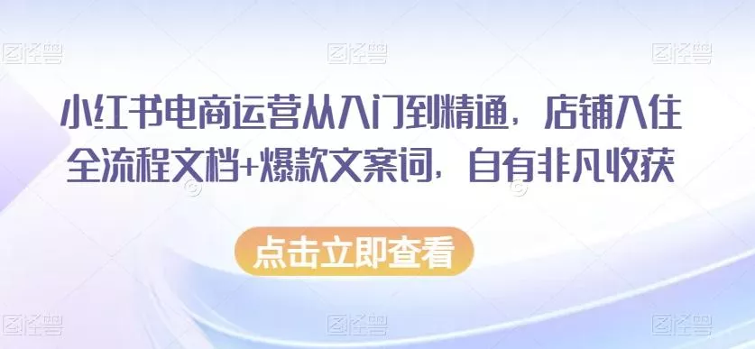小红书电商运营从入门到精通，店铺入住全流程文档+爆款文案词，自有非凡收获创业-网创-互联网创业-福缘论坛-冒泡网赚-中赚网-短视频等网络赚钱课程-免费分享网络创业项目-聚合知识付费VIP创业课程网创项目孵化中心