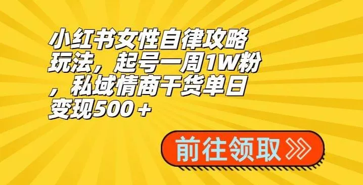 小红书女性自律攻略玩法，起号一周1W粉，私域情商干货单日变现500＋创业-网创-互联网创业-福缘论坛-冒泡网赚-中赚网-短视频等网络赚钱课程-免费分享网络创业项目-聚合知识付费VIP创业课程网创项目孵化中心