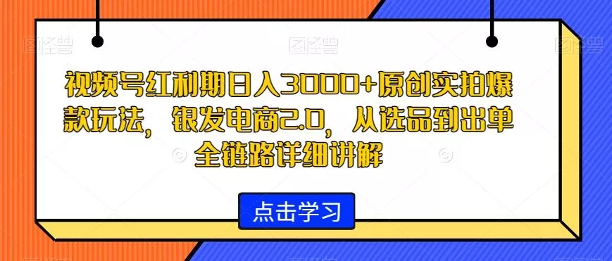 视频号红利期日入3000+原创实拍爆款玩法,银发电商2.0,从选品到出单全链路详细讲解【揭秘】-网创项目孵化中心 视频号红利期日入3000+原创实拍爆款玩法,银发电商2.0,从选品到出单全链路详细讲解【揭秘】-网创项目孵化中心