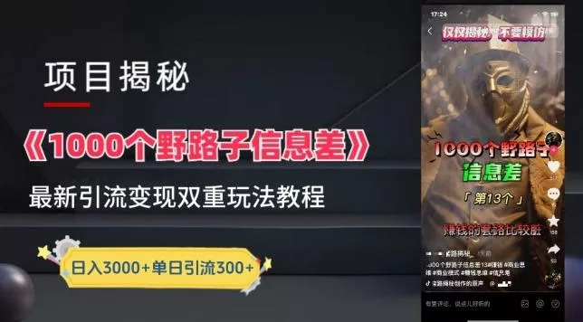 一千个野路子信息差最新玩法教程-变现+引流的玩法具体拆解【揭秘】创业-网创-互联网创业-福缘论坛-冒泡网赚-中赚网-短视频等网络赚钱课程-免费分享网络创业项目-聚合知识付费VIP创业课程网创项目孵化中心