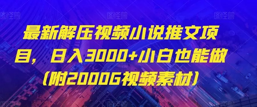 最新解压视频小说推文项目，日入3000+小白也能做（附2000G视频素材）【揭秘】创业-网创-互联网创业-福缘论坛-冒泡网赚-中赚网-短视频等网络赚钱课程-免费分享网络创业项目-聚合知识付费VIP创业课程网创项目孵化中心