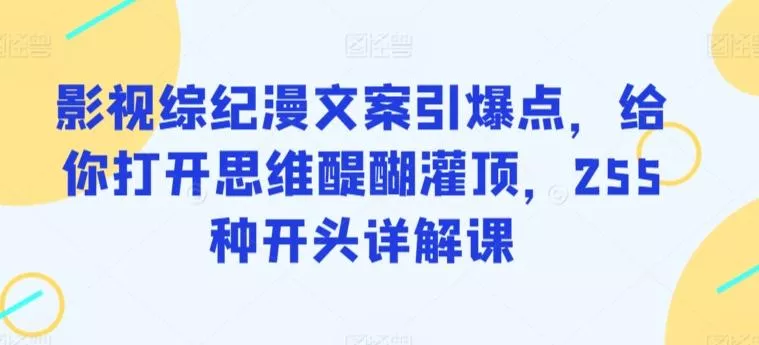 影视综纪漫文案引爆点，给你打开思维醍醐灌顶，255种开头详解课创业-网创-互联网创业-福缘论坛-冒泡网赚-中赚网-短视频等网络赚钱课程-免费分享网络创业项目-聚合知识付费VIP创业课程网创项目孵化中心