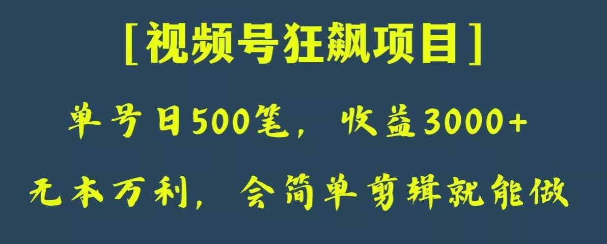 日收款500笔，纯利润3000+，视频号狂飙项目，会简单剪辑就能做【揭秘】创业-网创-互联网创业-福缘论坛-冒泡网赚-中赚网-短视频等网络赚钱课程-免费分享网络创业项目-聚合知识付费VIP创业课程网创项目孵化中心
