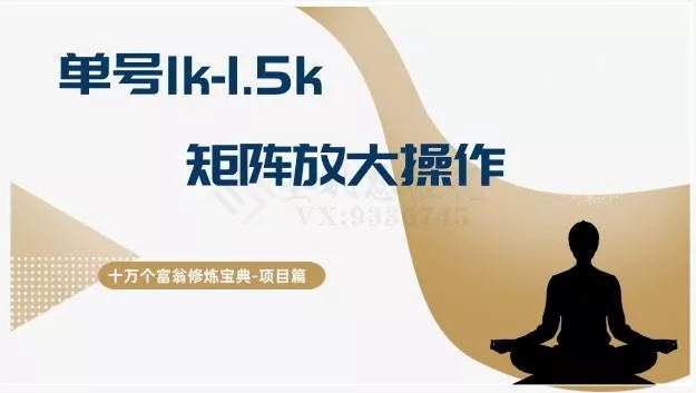 十万个富翁修炼宝典15.单号1k-1.5k,矩阵放大操作-网创项目孵化中心 十万个富翁修炼宝典15.单号1k-1.5k,矩阵放大操作-网创项目孵化中心