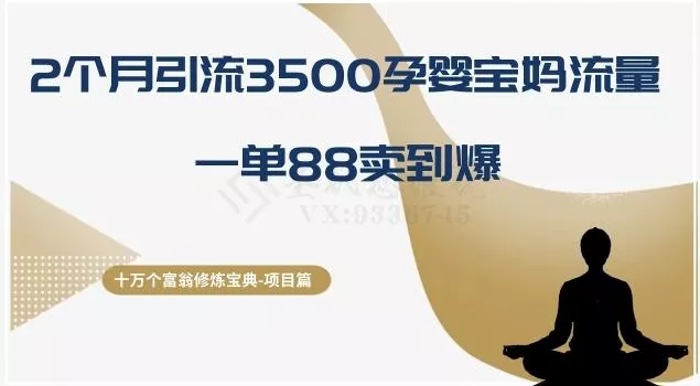 十万个富翁修炼宝典之13.2个月引流3500孕婴宝妈流量，一单88卖到爆创业-网创-互联网创业-福缘论坛-冒泡网赚-中赚网-短视频等网络赚钱课程-免费分享网络创业项目-聚合知识付费VIP创业课程网创项目孵化中心