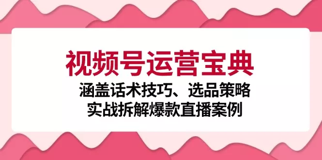 视频号运营宝典：涵盖话术技巧、选品策略、实战拆解爆款直播案例创业-网创-互联网创业-福缘论坛-冒泡网赚-中赚网-短视频等网络赚钱课程-免费分享网络创业项目-聚合知识付费VIP创业课程网创项目孵化中心
