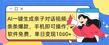 AI一键生成亲子对话视频，条条爆款，一部手机即可操作，单日变现数张创业-网创-互联网创业-福缘论坛-冒泡网赚-中赚网-短视频等网络赚钱课程-免费分享网络创业项目-聚合知识付费VIP创业课程网创项目孵化中心