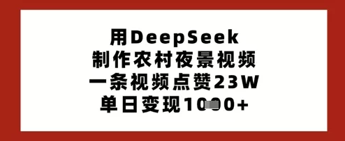 用DeepSeek制作农村夜景视频，一条视频点赞23W，单日变现多张创业-网创-互联网创业-福缘论坛-冒泡网赚-中赚网-短视频等网络赚钱课程-免费分享网络创业项目-聚合知识付费VIP创业课程网创项目孵化中心