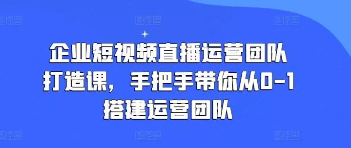 企业短视频直播运营团队打造课,手把手带你从0-1搭建运营团队-网创项目孵化中心 企业短视频直播运营团队打造课,手把手带你从0-1搭建运营团队-网创项目孵化中心