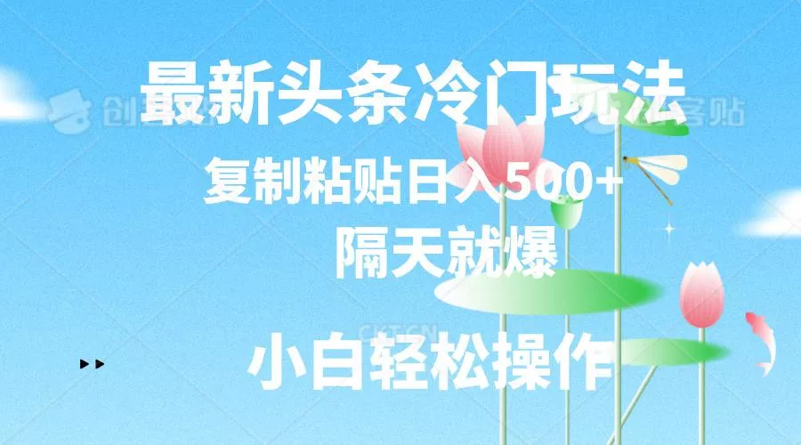 最新头条冷门玩法，隔天就爆，复制粘贴日入500+创业-网创-互联网创业-福缘论坛-冒泡网赚-中赚网-短视频等网络赚钱课程-免费分享网络创业项目-聚合知识付费VIP创业课程网创项目孵化中心