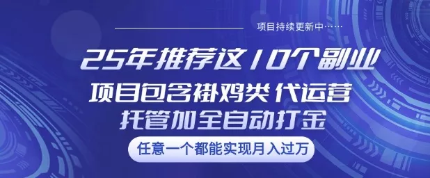 25年推荐这10个副业项目包含褂鸡类、代运营托管类、全自动打金类【揭秘】创业-网创-互联网创业-福缘论坛-冒泡网赚-中赚网-短视频等网络赚钱课程-免费分享网络创业项目-聚合知识付费VIP创业课程网创项目孵化中心