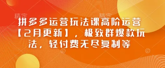 拼多多运营玩法课高阶运营【2月更新】,极致群爆款玩法,轻付费无尽复制等-网创项目孵化中心 拼多多运营玩法课高阶运营【2月更新】,极致群爆款玩法,轻付费无尽复制等-网创项目孵化中心