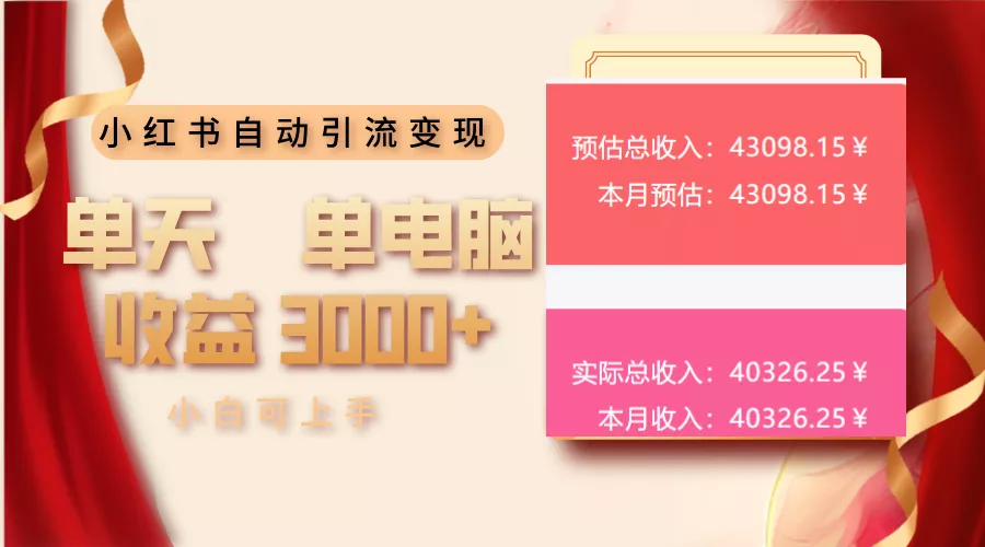 小红书自动引流变现 单天单电脑收益3000+  小白可上手创业-网创-互联网创业-福缘论坛-冒泡网赚-中赚网-短视频等网络赚钱课程-免费分享网络创业项目-聚合知识付费VIP创业课程网创项目孵化中心