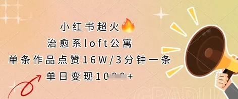 小红书超火的治愈系loft公寓，单条作品点赞16W，3分钟一条，单日变现数张创业-网创-互联网创业-福缘论坛-冒泡网赚-中赚网-短视频等网络赚钱课程-免费分享网络创业项目-聚合知识付费VIP创业课程网创项目孵化中心