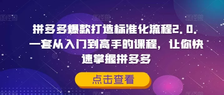 拼多多爆款打造标准化流程2.0，一套从入门到高手的课程，让你快速掌握拼多多创业-网创-互联网创业-福缘论坛-冒泡网赚-中赚网-短视频等网络赚钱课程-免费分享网络创业项目-聚合知识付费VIP创业课程网创项目孵化中心