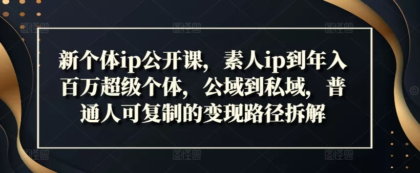 新个体ip公开课，素人ip到年入百万超级个体，公域到私域，普通人可复制的变现路径拆解创业-网创-互联网创业-福缘论坛-冒泡网赚-中赚网-短视频等网络赚钱课程-免费分享网络创业项目-聚合知识付费VIP创业课程网创项目孵化中心