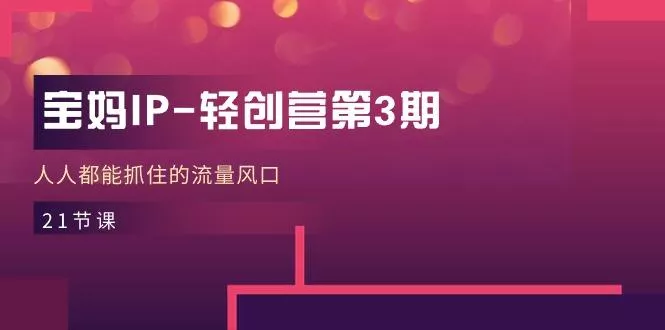 宝妈IP-轻创营第3期，人人都能抓住的流量风口(21节课创业-网创-互联网创业-福缘论坛-冒泡网赚-中赚网-短视频等网络赚钱课程-免费分享网络创业项目-聚合知识付费VIP创业课程网创项目孵化中心