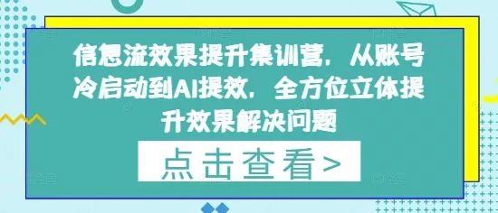 信息流效果提升集训营，从账号冷启动到AI提效，全方位立体提升效果解决问题创业-网创-互联网创业-福缘论坛-冒泡网赚-中赚网-短视频等网络赚钱课程-免费分享网络创业项目-聚合知识付费VIP创业课程网创项目孵化中心