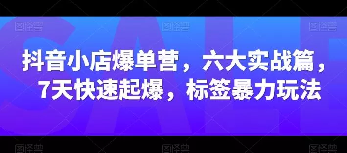 抖音小店爆单营，六大实战篇，7天快速起爆，标签暴力玩法创业-网创-互联网创业-福缘论坛-冒泡网赚-中赚网-短视频等网络赚钱课程-免费分享网络创业项目-聚合知识付费VIP创业课程网创项目孵化中心