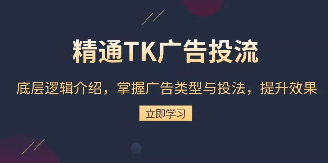 精通TK广告投流：底层逻辑介绍，掌握广告类型与投法，提升效果创业-网创-互联网创业-福缘论坛-冒泡网赚-中赚网-短视频等网络赚钱课程-免费分享网络创业项目-聚合知识付费VIP创业课程网创项目孵化中心