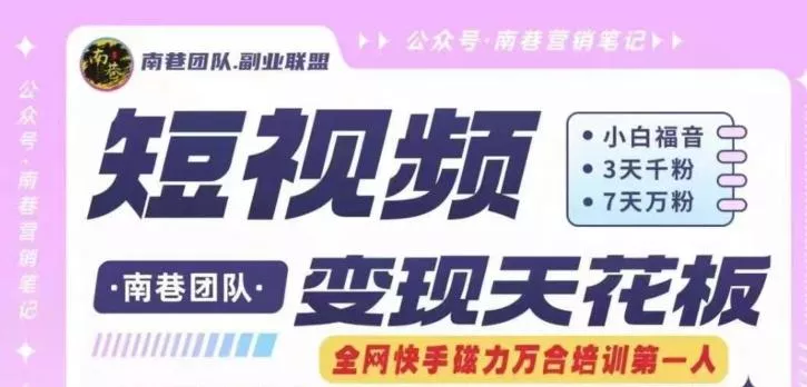 短视频变现天花板快手磁力万合掘金，3天千粉，7天万粉，独家过原创搬运技术，一刀不剪创业-网创-互联网创业-福缘论坛-冒泡网赚-中赚网-短视频等网络赚钱课程-免费分享网络创业项目-聚合知识付费VIP创业课程网创项目孵化中心