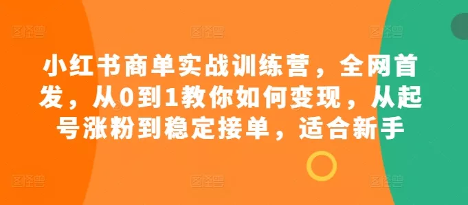 小红书商单实战训练营,全网首发,从0到1教你如何变现,从起号涨粉到稳定接单,适合新手-网创项目孵化中心 小红书商单实战训练营,全网首发,从0到1教你如何变现,从起号涨粉到稳定接单,适合新手-网创项目孵化中心