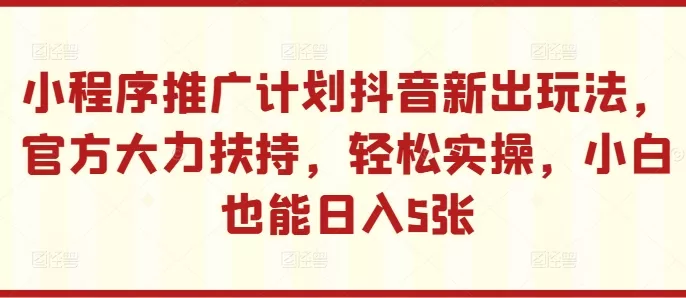 小程序推广计划抖音新出玩法,官方大力扶持,轻松实操,小白也能日入5张【揭秘】-网创项目孵化中心 小程序推广计划抖音新出玩法,官方大力扶持,轻松实操,小白也能日入5张【揭秘】-网创项目孵化中心